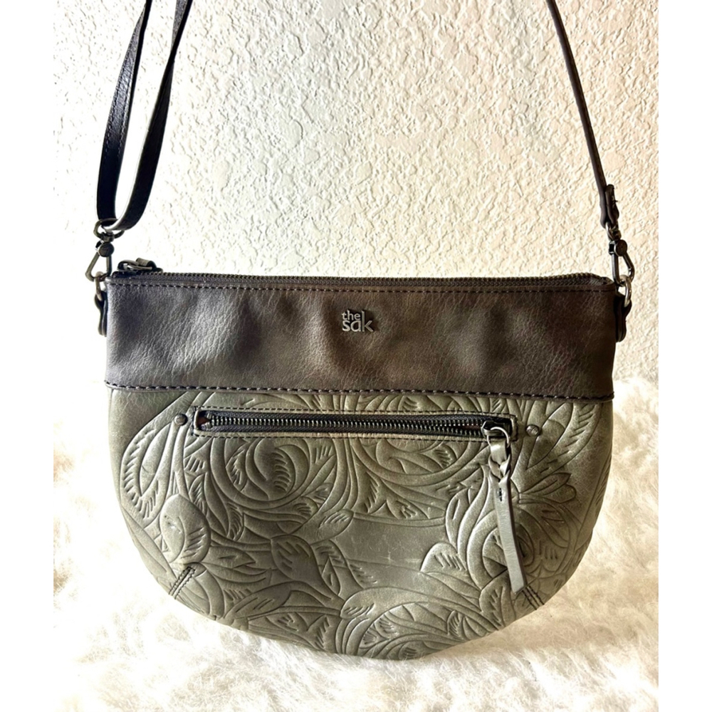 The Sak Oleta leather crossbody teak leaf green brown bag purse
